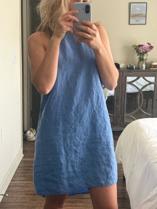 Linen Halter Midi Dress in Cornflower Blue - Picture 11 of 11